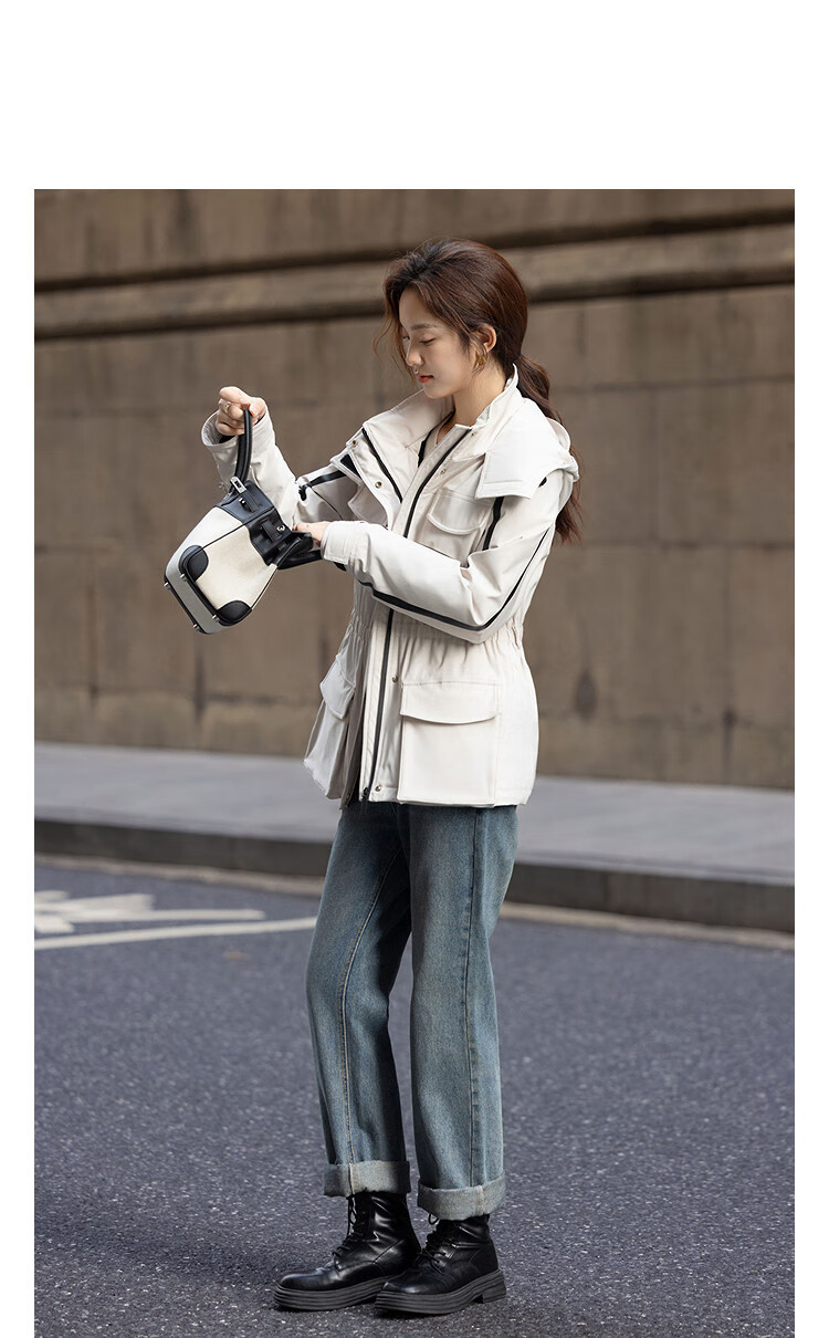 Demana Nordic Jacquard Cotton Three-Proof Winter 90% Goose Down Parachute Large Pocket Nylon Belt Women's Down Jacket 2