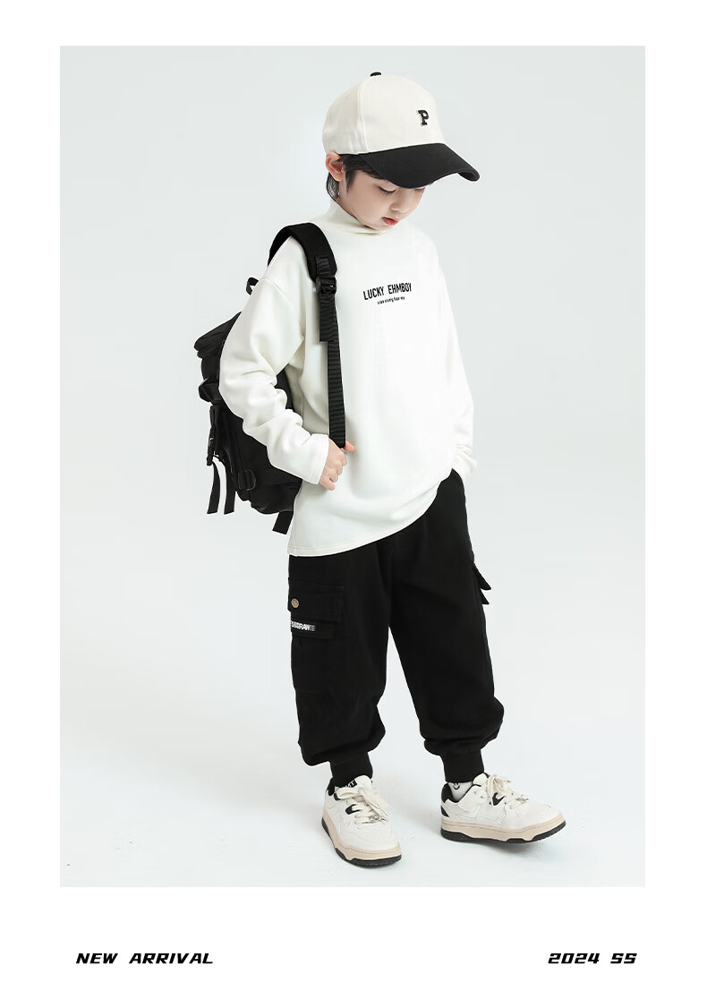 Little Elephant Ham Boys' Base Layer Shirt Autumn Winter Children's Innerwear Half Turtleneck New Boys' Trendy White 150 cm 24