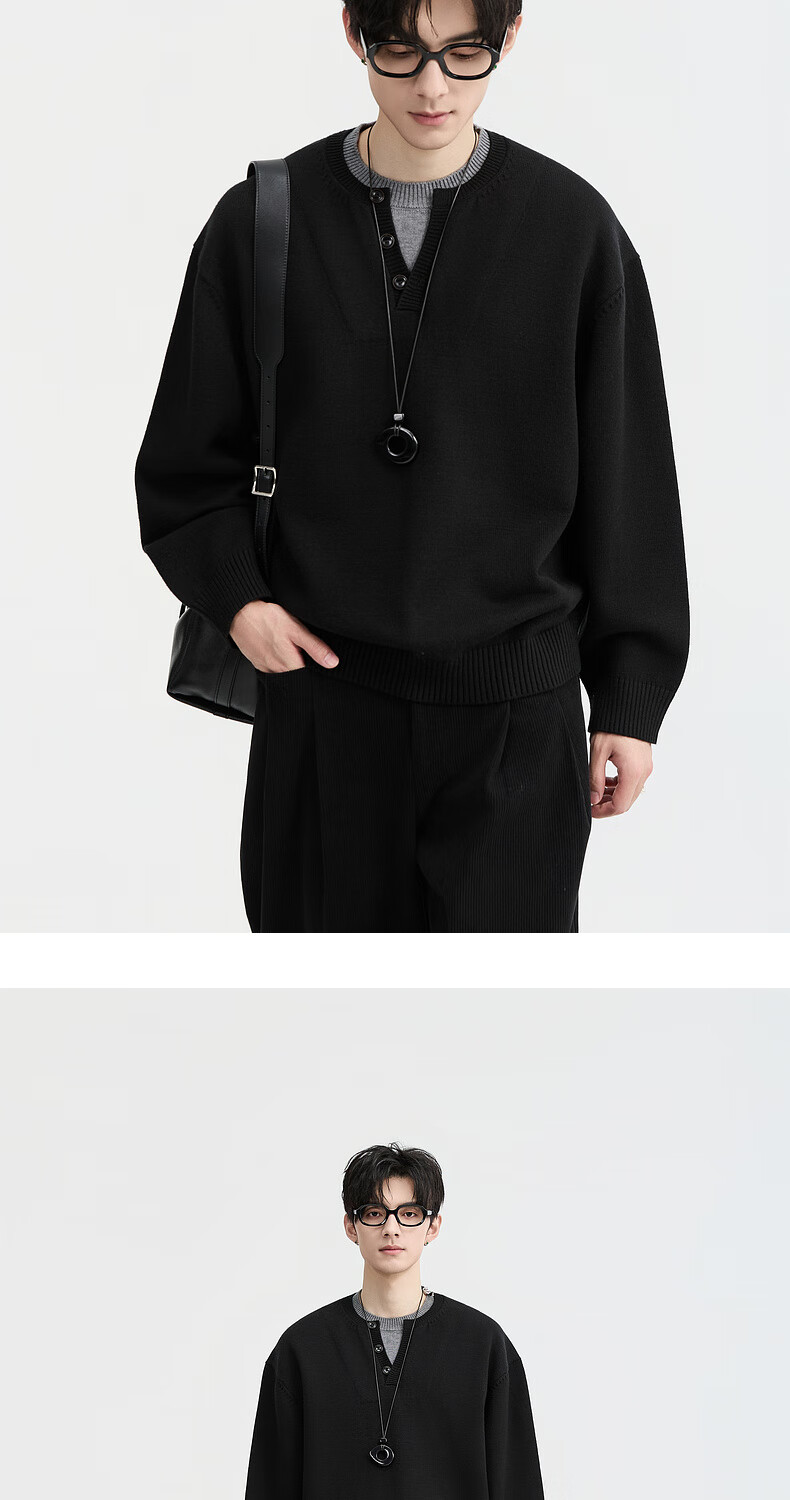 Earl Zuoer Wool Blend Two-in-One Henry Collar Autumn 2025 Long Sleeve Knit Base Shirt Men's Colorblock Sweater 23