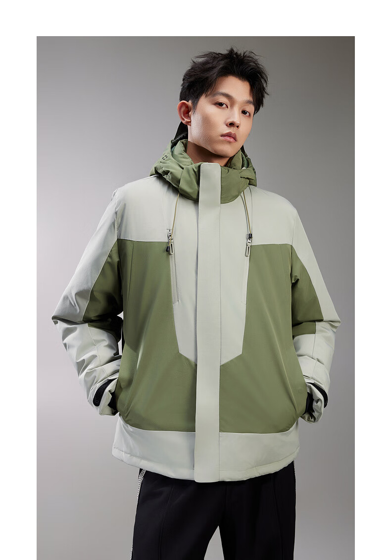 CABBEEN Men's Down Jacket with Three-Proof Fabric, Colorblock Design, Outdoor Detachable Hood Winter Coat 8