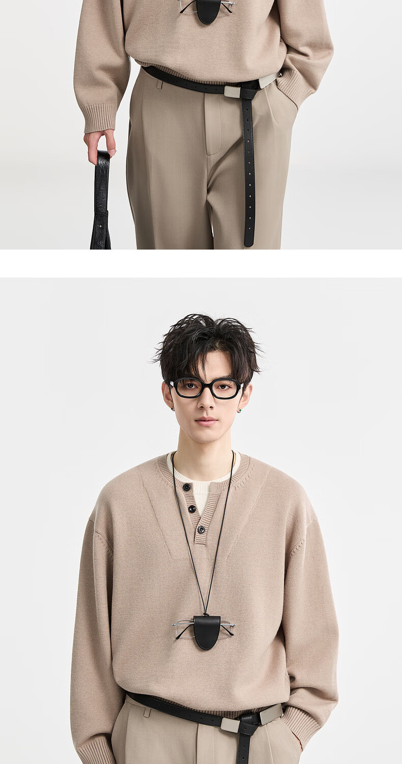 Earl Zuoer Wool Blend Two-in-One Henry Collar Autumn 2025 Long Sleeve Knit Base Shirt Men's Colorblock Sweater 2