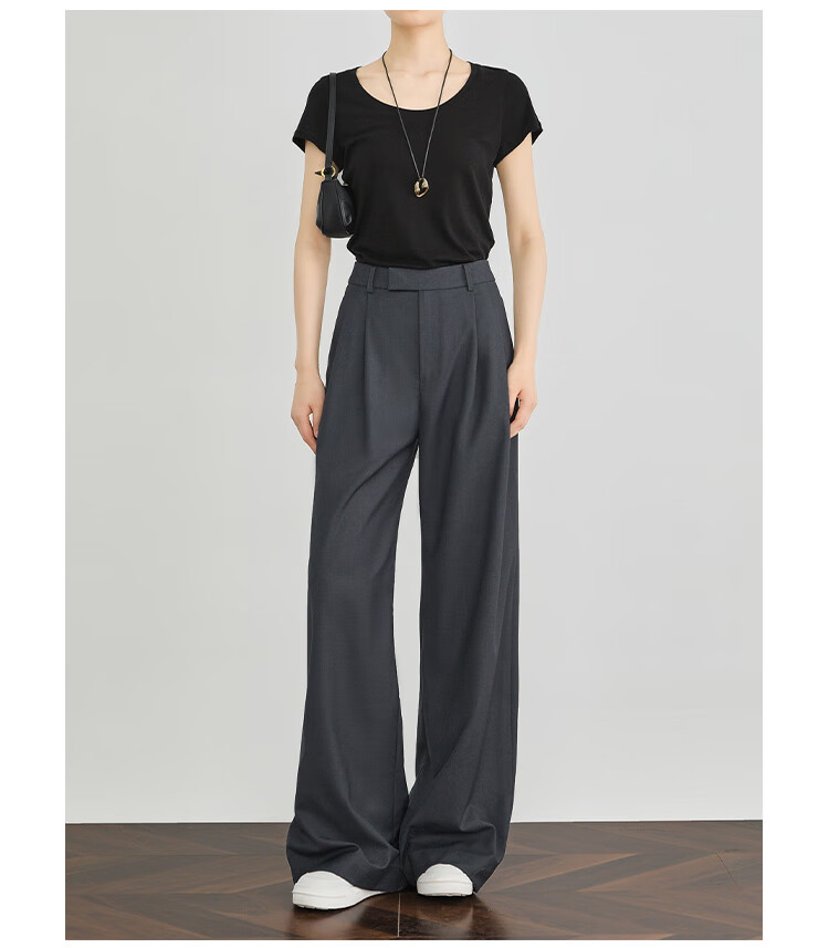 FAESSLIN [A4 Waist-Killing] Dark Gray High-Waisted Dress Pants for Women, 2026 Summer Thin Style, Elegant Draping Casual Wide-Leg Trousers for Wome 28