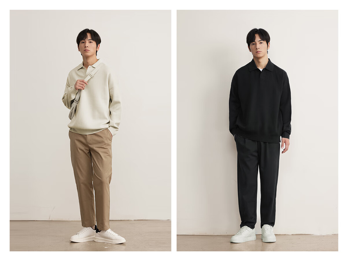MARKLESS Men's Casual Pullover Knit Sweater, Long Sleeve, Spread Collar, Drop Shoulder, Machine Washable, Knit Top 5703, Starry Black, Size L 9