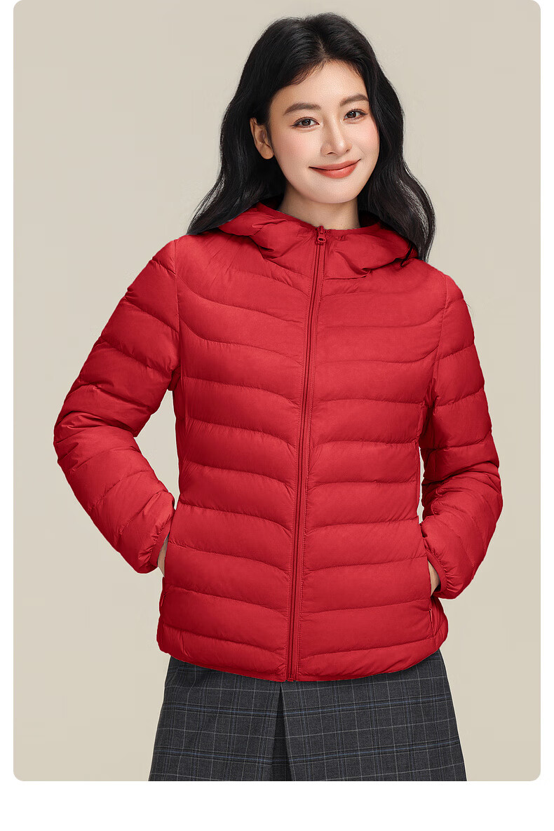 YAYA Lightweight Women's Down Jacket Warm Fashion Slim Short Duck Down Autumn Winter Hooded Lightweight Coat 44