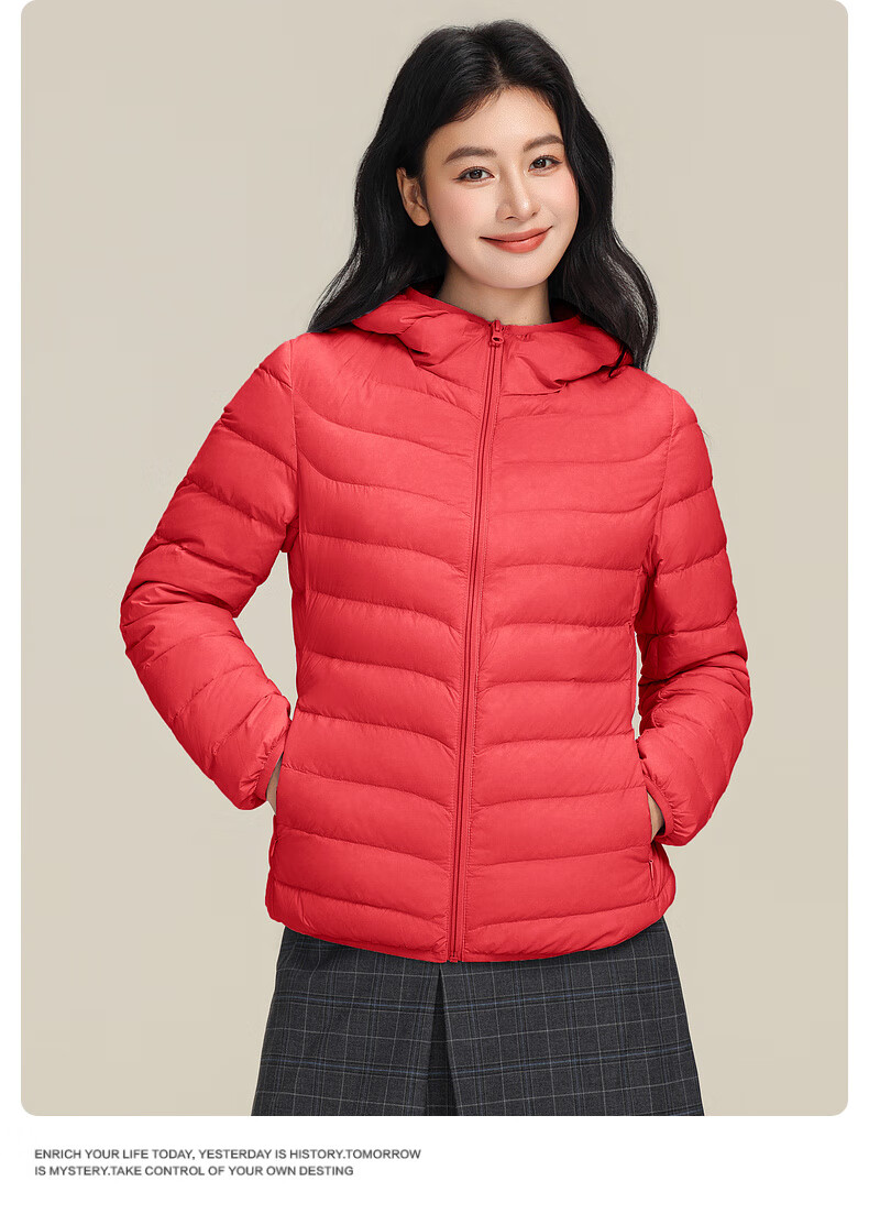 YAYA Lightweight Women's Down Jacket Warm Fashion Slim Short Duck Down Autumn Winter Hooded Lightweight Coat 19