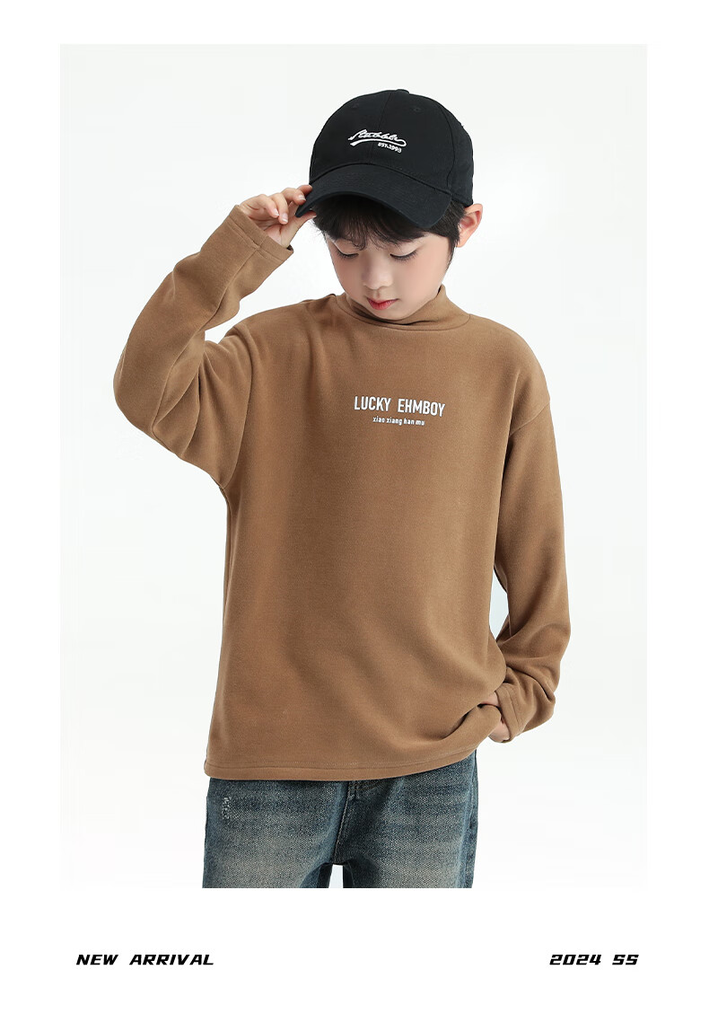 Little Elephant Ham Boys' Base Layer Shirt Autumn Winter Children's Innerwear Half Turtleneck New Boys' Trendy White 150 cm 12