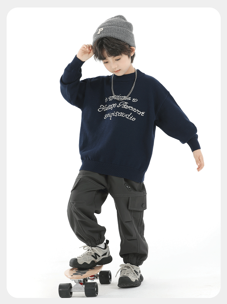 Little Elephant Ham Boys' Knitted Crew Neck Sweater Base Shirt Yellow [100% Cotton Skin-Friendly Non-Itchy] 120 cm 18