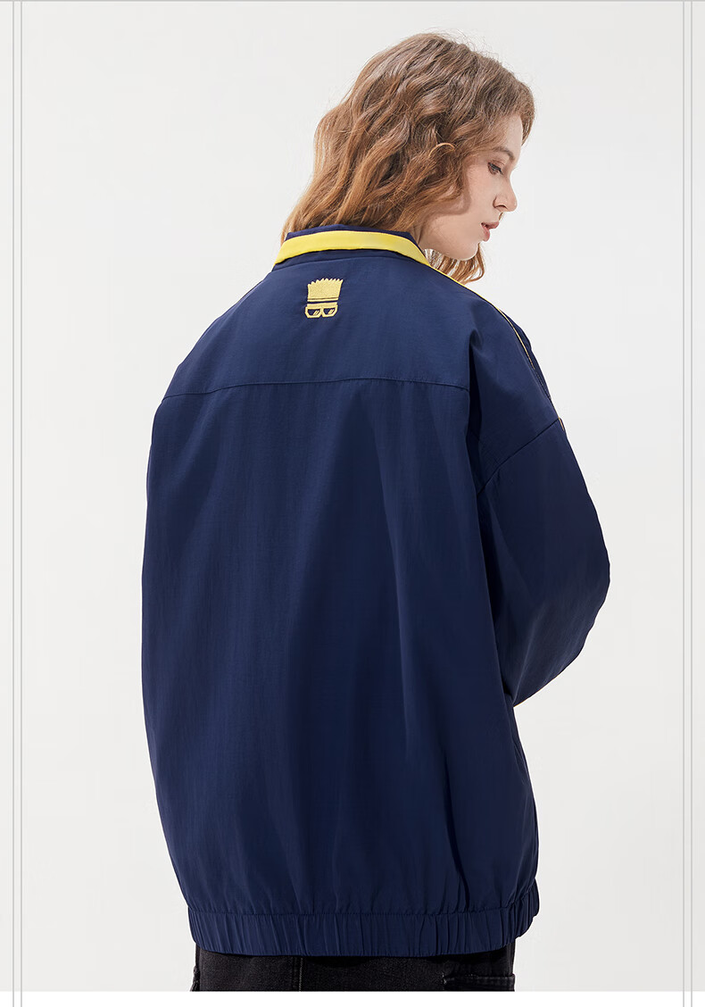 THE SIMPSONS Casual Loose Trendy Embroidered Colorblock Unisex Jacket Coat Gray Regular L 12