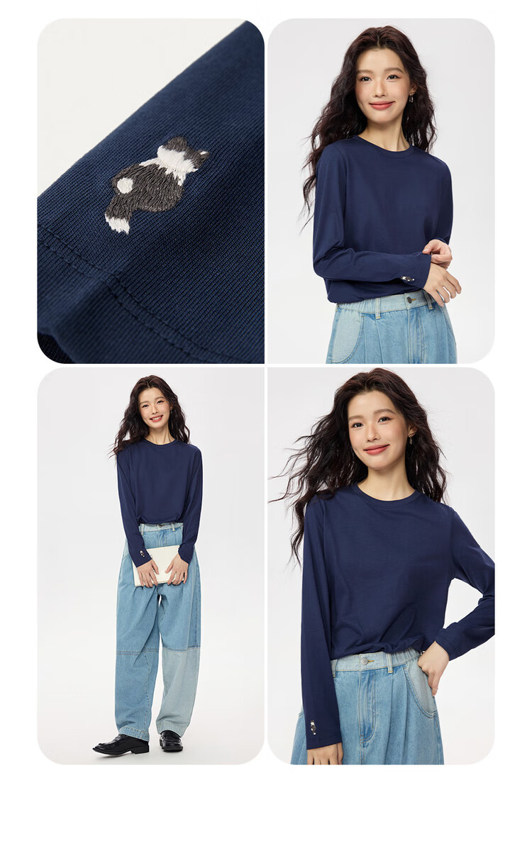 Zara Women's Long Sleeve Cotton T-shirt with Animal Embroidery Casual Round Neck Pullover 05324859 15