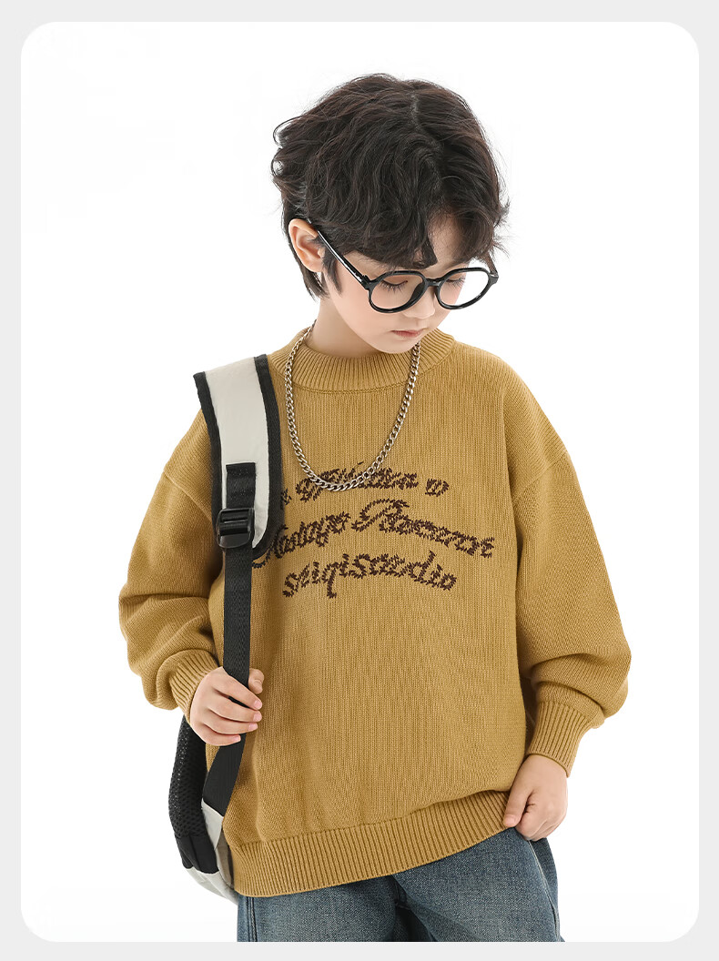 Little Elephant Ham Boys' Knitted Crew Neck Sweater Base Shirt Yellow [100% Cotton Skin-Friendly Non-Itchy] 120 cm 29