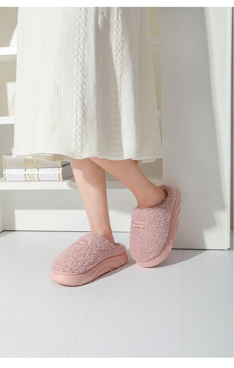 LangSha Autumn Winter New Warm Cotton Slippers for Men and Women, Couple Home Indoor Non-Slip Thick Plush, Gray 42-43 6