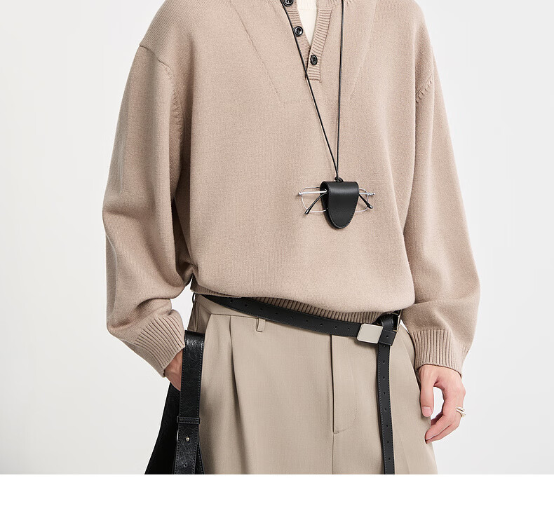 Earl Zuoer Wool Blend Two-in-One Henry Collar Autumn 2025 Long Sleeve Knit Base Shirt Men's Colorblock Sweater 9