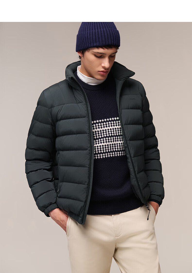 HAZZYS Men's Winter Goose Down Jacket Simple Casual Stand Collar Coat ASFZU0CDX09 8