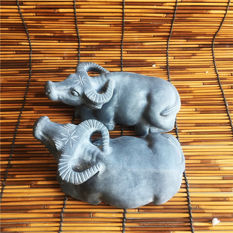 鲁寨石业石雕石头牛摆件青石水牛招财牛摆件牛石牛石雕牛 25厘米长一