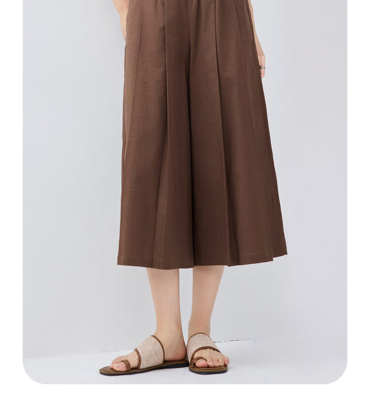Giordano Women's New Elastic Lyocell Pleated Wide-Leg Pants with Elastic Waist, Nine-Tenths Skirt Pants 13425224 13