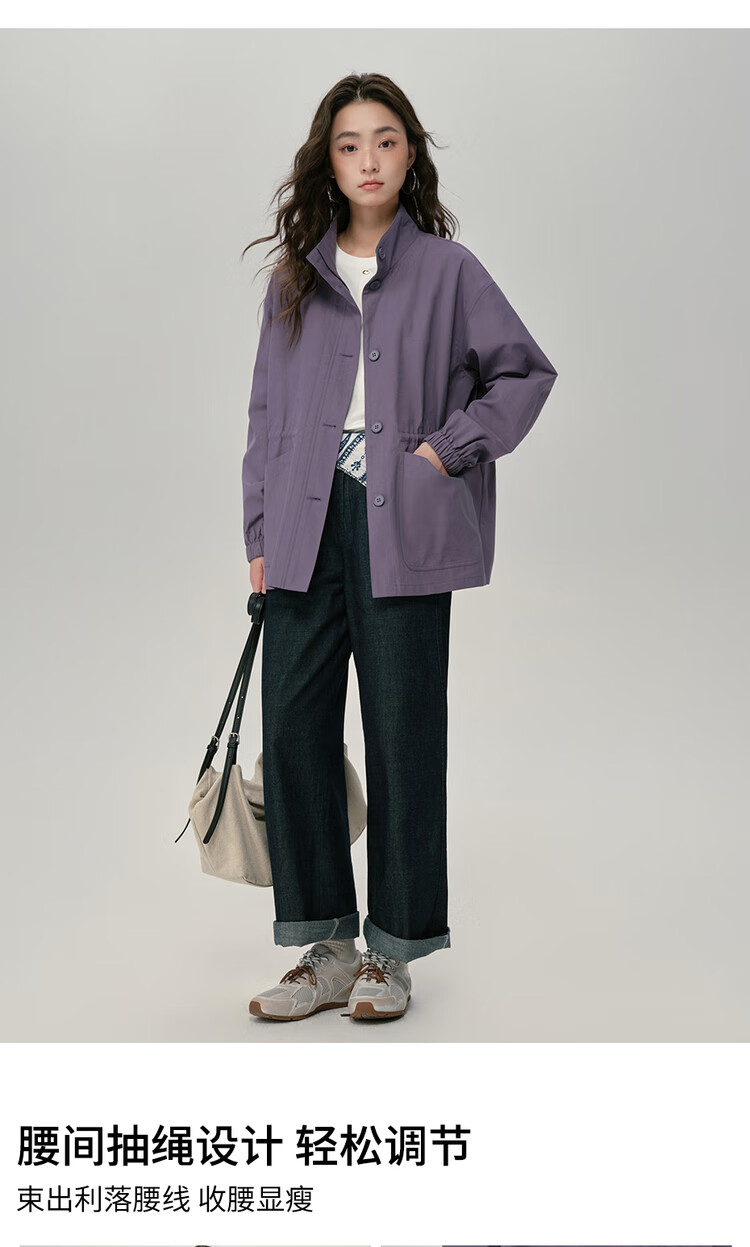 Giordano Designer Loose Fit Women's Jacket Stand Collar Waist-Adjustable Mid-Length Trench Coat 18375607 5