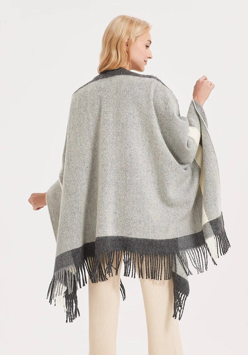 BOHOBOCO Pure Wool Herringbone Shawl Summer Air-Conditioned Room Nap Blanket Scarf Cape Dual-Use [Gift Box] Oatmeal Color 17