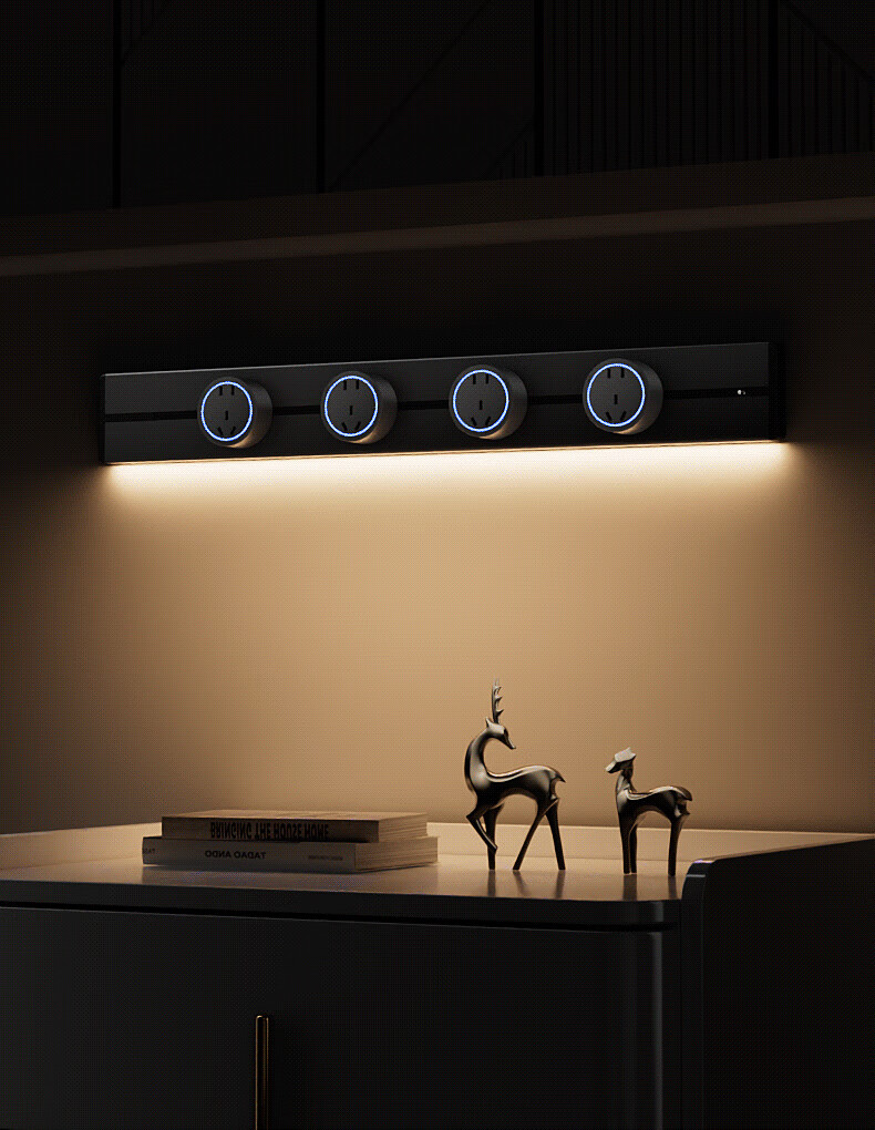International Electric Track Socket with Sensor Light Kitchen Sideboard Island High Power Smart Power Rail Strip Surface Mounted Track Mobile Power 60cm + 4 Adapters 4