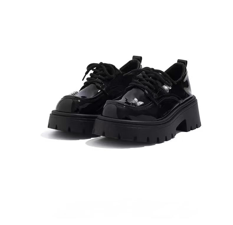 Global Platform Loafers Women 2026 New Summer Bowknot Versatile Casual Black Leather Shoes Height Increasing Flats 8