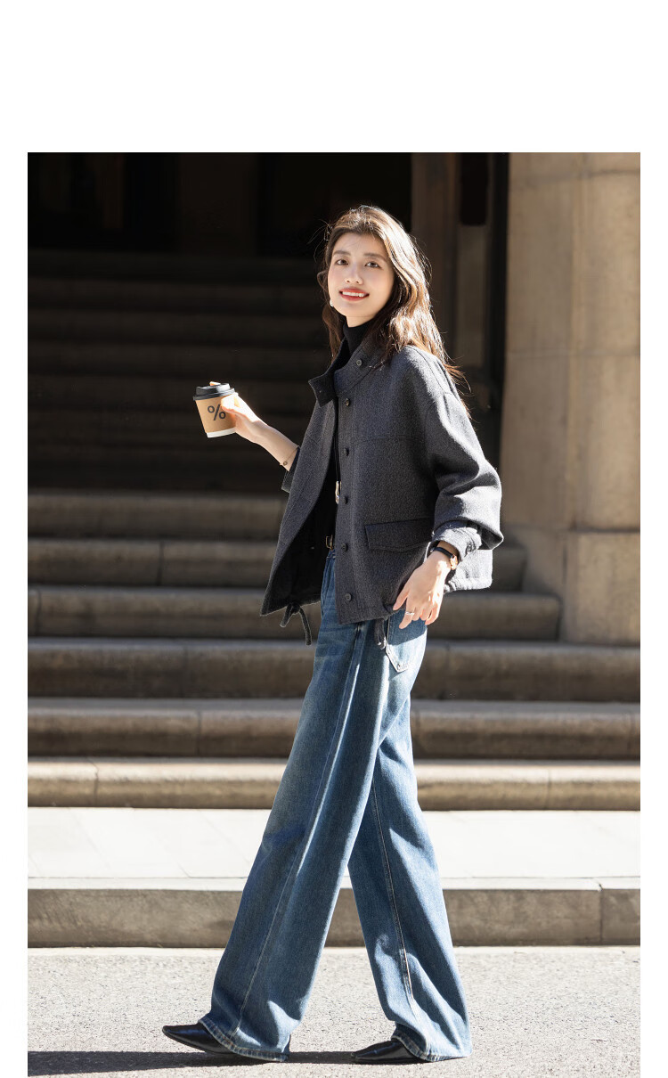 Demana [Low-Key Luxury] Winter Minimalist Stand Collar Large Pocket Drawstring Adjustable Loose Oversized Women's Coat 2