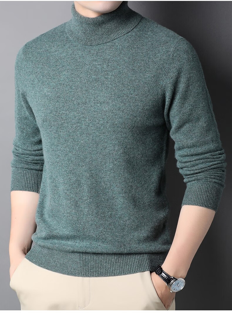 阿玛尼 羊毛衫高领冬季加厚纯色线衫男士针织衫毛衣男 黄色 165/m