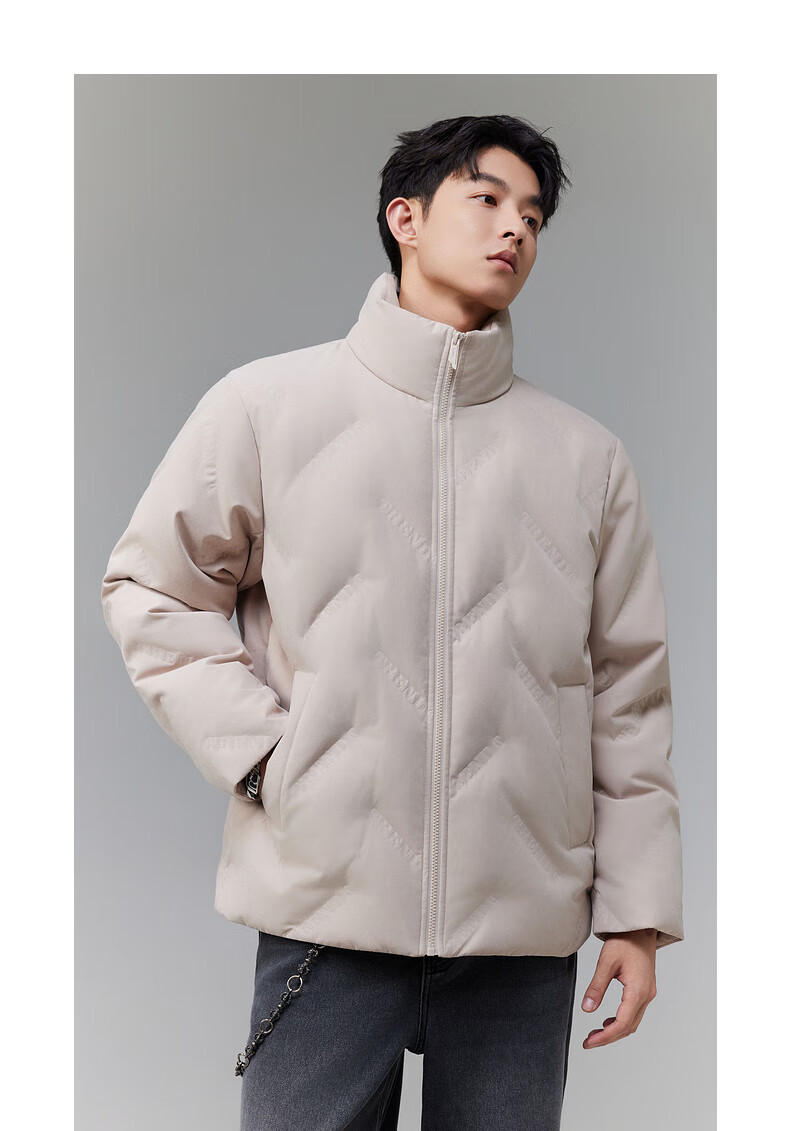 CABBEEN Men's Down Jacket Peach Skin Fabric with Three-Proofing Seamless Lettering Casual Winter Down Coat 12