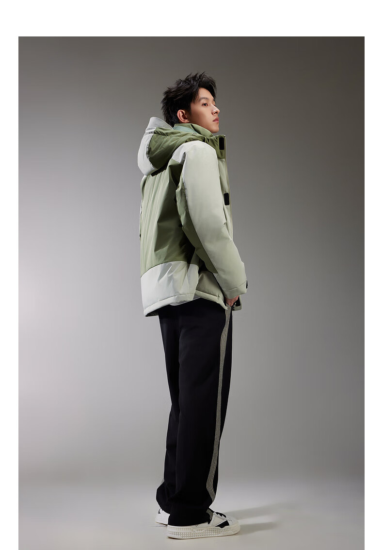 CABBEEN Men's Down Jacket with Three-Proof Fabric, Colorblock Design, Outdoor Detachable Hood Winter Coat 11