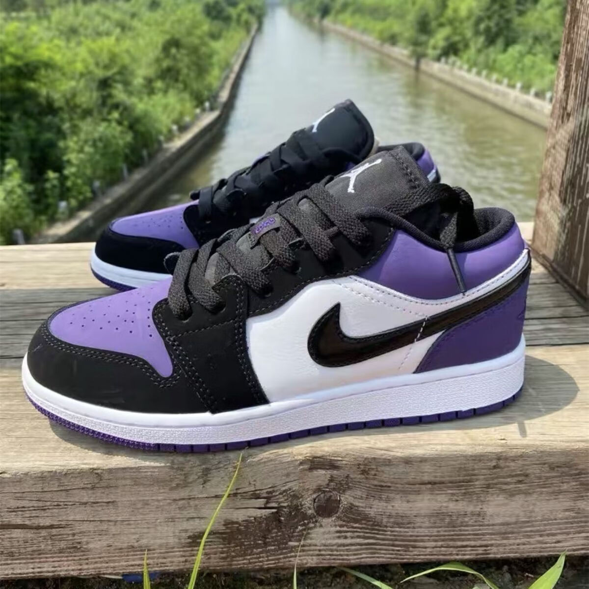 紫脚趾 男女同款 1低帮篮球鞋 校园时尚百搭高颜值休闲鞋 aj1黑紫脚趾