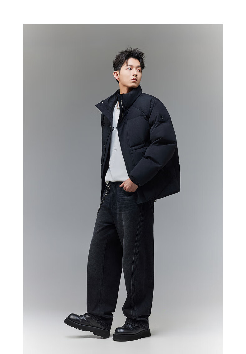 CABBEEN Moon Surface Graffiti Print Single Fabric Down Jacket with Detachable Hood Milk Silk Windproof Sleeves Winter Down Coat 7