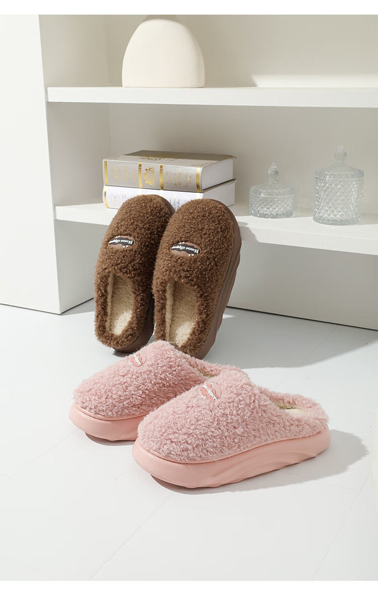LangSha Autumn Winter New Warm Cotton Slippers for Men and Women, Couple Home Indoor Non-Slip Thick Plush, Gray 42-43 5