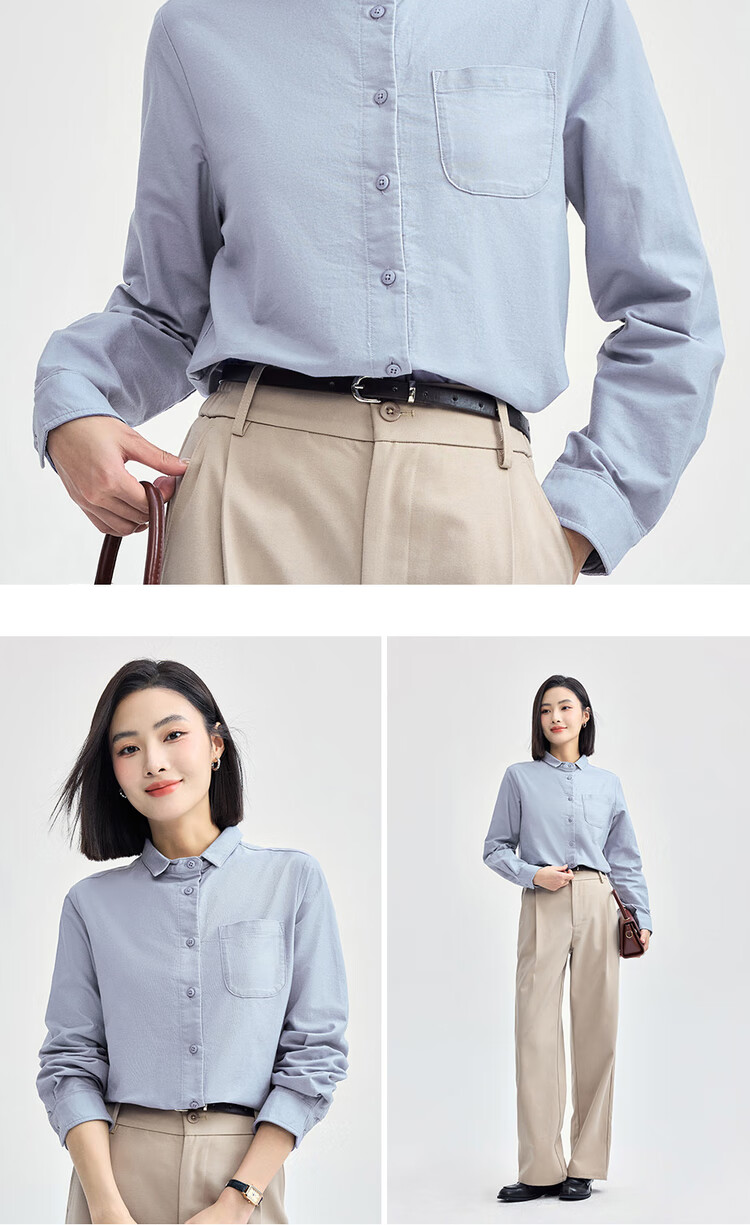 Giordano Women's Oxford Cotton Commuter Shirt with Pocket, Small Lapel, Long Sleeve Shirt 05345874 17