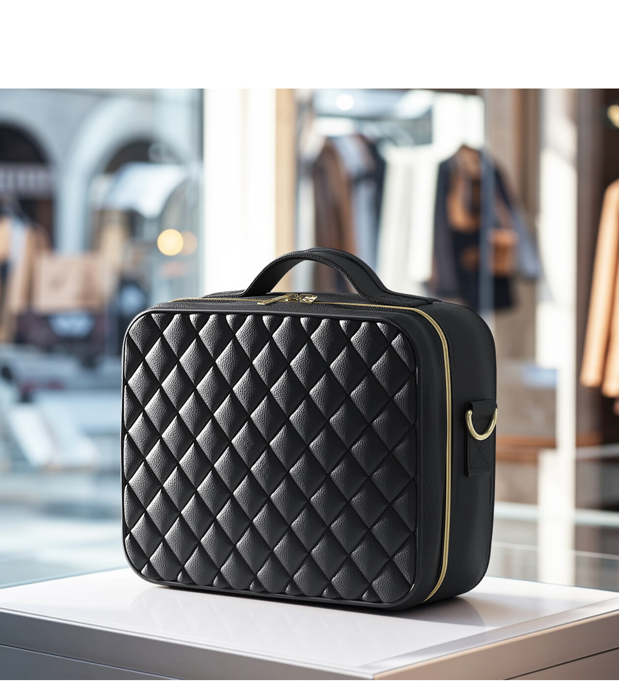 OBOX LED Lighted Makeup Bag with Mirror Large Capacity [Plaid Style] Black 12-inch Makeup Bag 17
