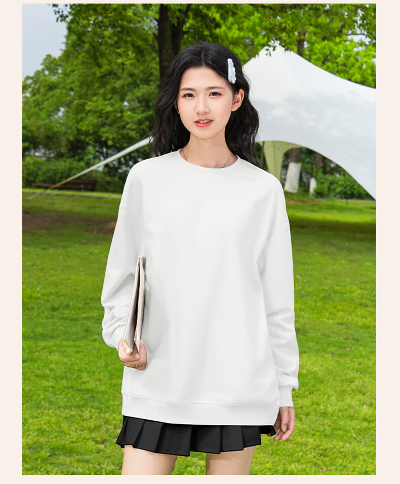 Baleno Fleece-Lined Crew Neck Pullover Sweatshirt for Women 2025 Autumn Winter New Solid Color Loose Warm Long Sleeve Top Without Hood 3