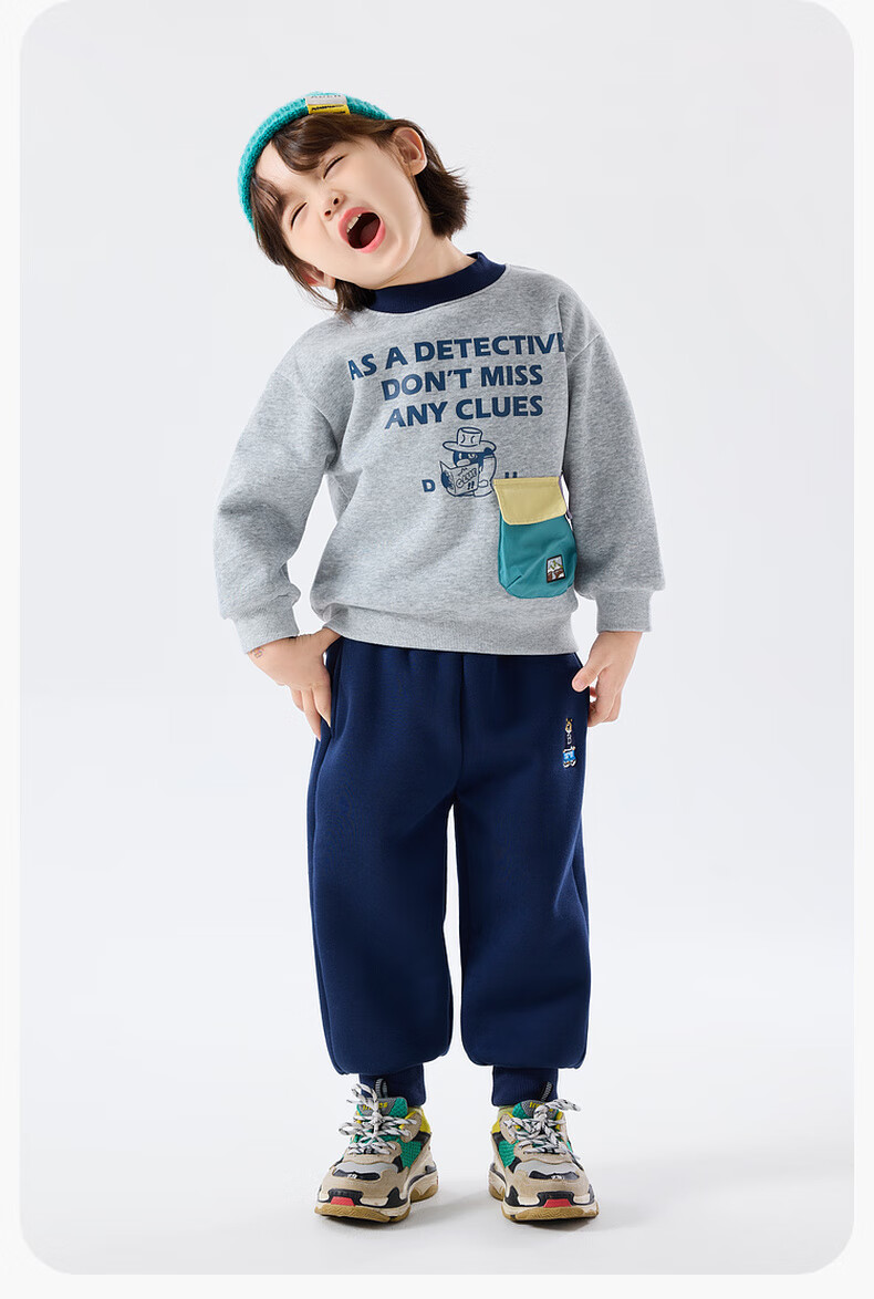 Dudu Boys Winter Thickened Pants Children's Fleece Casual Pants Girls Sports Pants Baby Warm Long Pants Gray 80 7