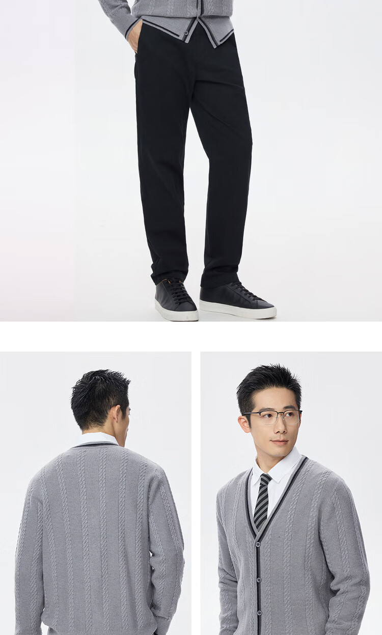 Giordano Men's Autumn Winter Knitted Cardigan V-Neck Sweater with Contrasting Edges and Twisted Floral Pattern 13055753 17