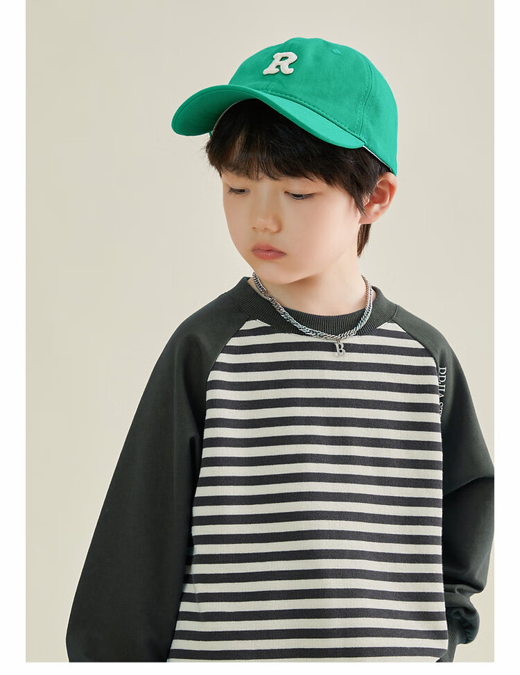 Duoduo Boys' Sweatshirt 2026 Spring Autumn Kids Waffle Stitch Raglan Sleeve Simple Versatile Top for Older Children 11