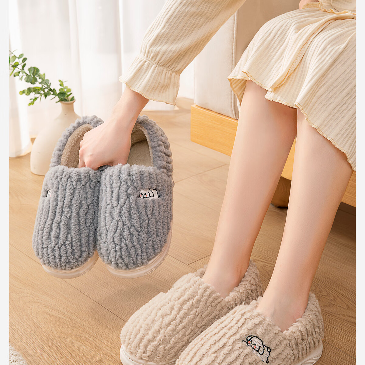 Runrou Full-Coverage Cotton Slippers for Women Autumn Winter 2025 New Plush Indoor Warm Maternity Cotton Shoes 16