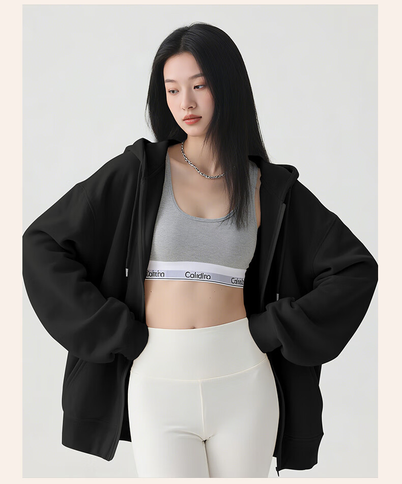Baleno Women's Fleece Lined Hoodie Cardigan Jacket 2025 Autumn Winter New Loose Warm Top for Petite Women 3