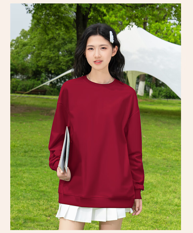 Baleno Fleece-Lined Crew Neck Pullover Sweatshirt for Women 2025 Autumn Winter New Solid Color Loose Warm Long Sleeve Top Without Hood 7