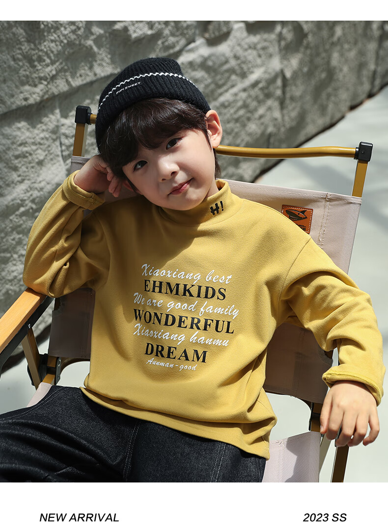 Little Elephant Ham Boys' Winter Base Layer Shirt Half Turtleneck Children's Thermal Underwear New Winter Kids' Clothing Black 120 cm 8