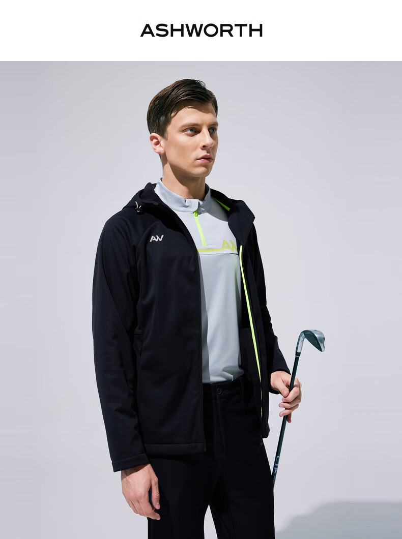 【防风防水保暖】ashworth/雅狮威22秋冬户外运动高弹连帽男夹克 a
