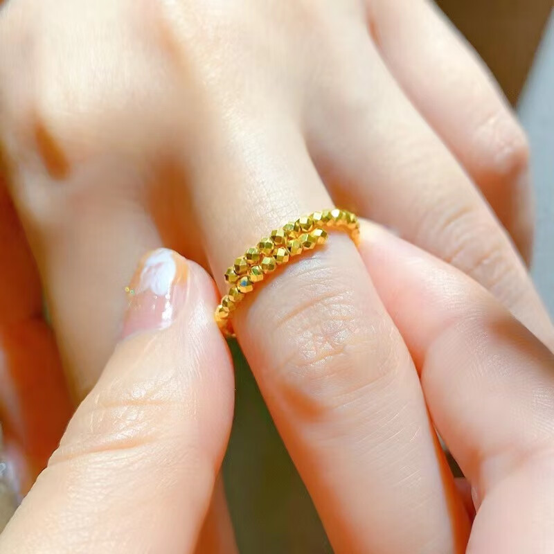 金六·福款式5g黄金蹦迪戒指女款999足金爆闪转运珠指环ins风金珠食指