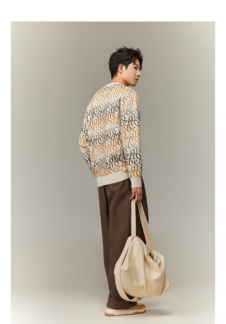 CABBEEN Multi-Yarn Woven Long Sleeve Sweater with CABBEEN Logo Vintage Pattern Winter Colorblock Knitwear 11