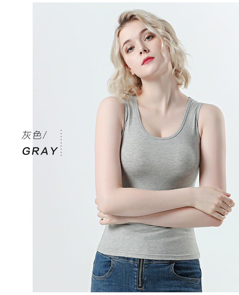 跨栏背心 女女士背心棉圆领色修身运动跨栏吊带弹力打底白汗衫 黑 白