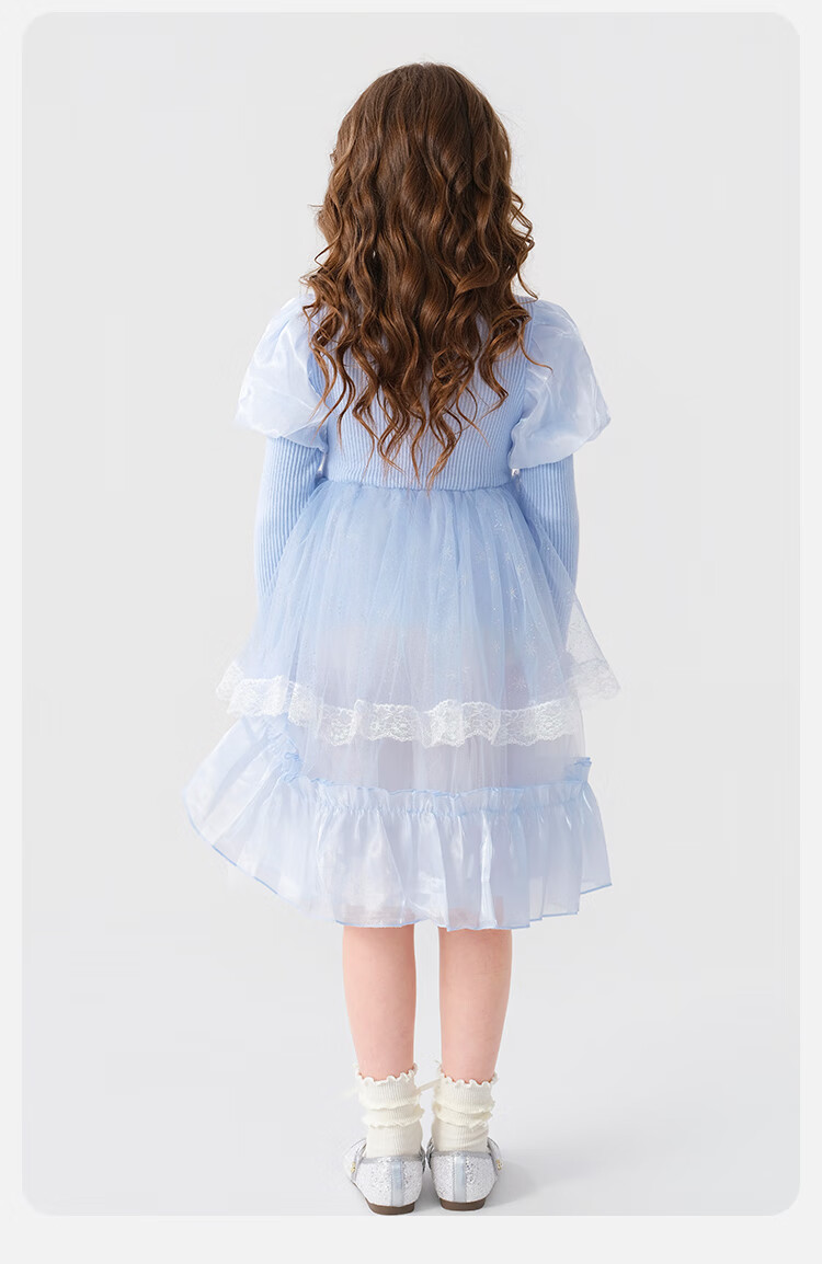 Disney Girls Frozen Knit Princess Dress Autumn Winter Children's Dress Winter Skirt TD3EQ008 Sky Blue 120 4