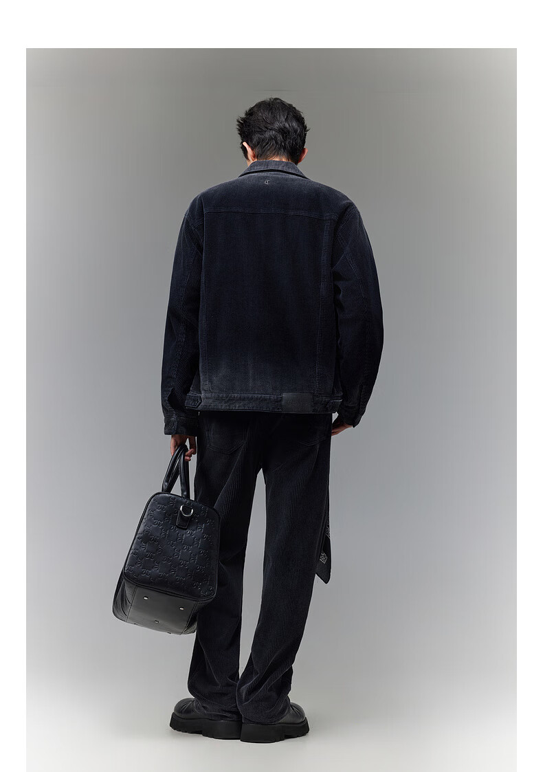 CABBEEN Black Corduroy Denim Jacket Men Gradient Washed Corduroy Denim Winter Coat 7
