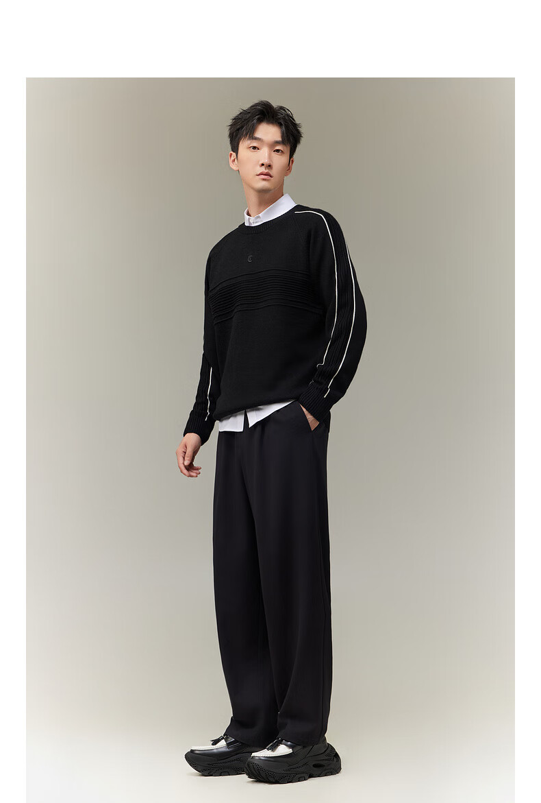 CABBEEN Men's Striped Textured Jacquard Casual Winter Long Sleeve Sweater (70% Acrylic, 30% Wool) 4