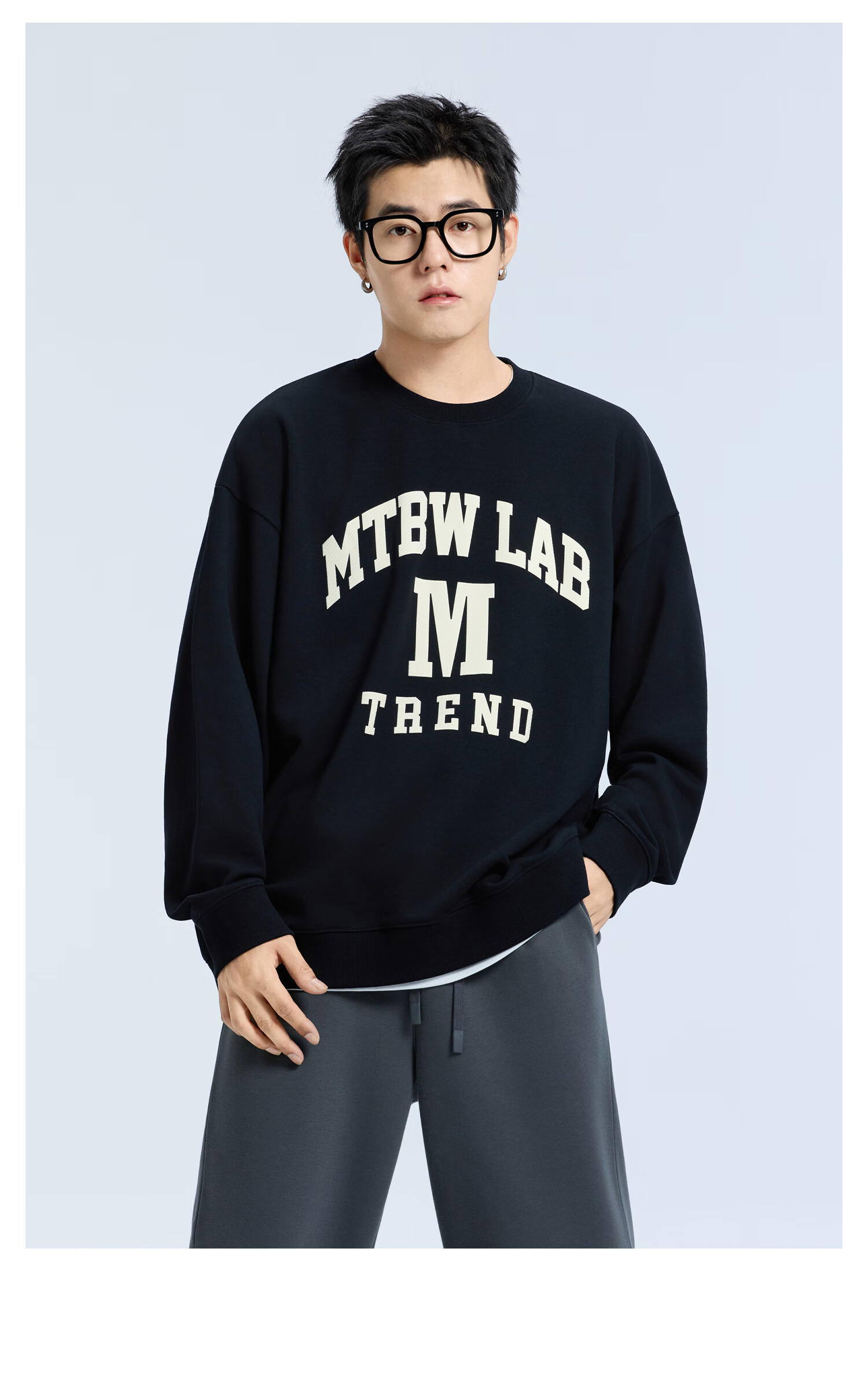 Meters Bonwe [Same As in Mall] Sweatshirt, Unisex Versatile Casual Couple Outfit, Loose-Fitting Color-Block Spliced Long Sleeve 7