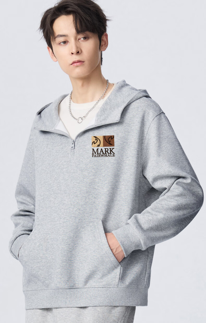Mark Fairwhale Men's Hoodie Autumn Winter 2025 New Half-Zip American Style Loose Casual Pullover Wine Red XL 4