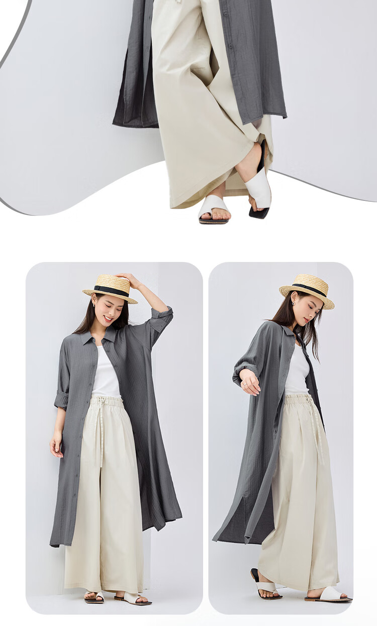 Giordano Women's Dress, 2026 Spring New Style, Side Slit with Subtle Stripes, Long-Sleeve Shirt Dress for Women, 05465070 16